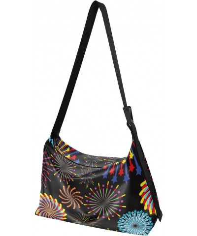 Colorful Fireworks Pattern Crossbody Bags for Women PU Leather Large Shoulder Bag Hobo Purse $14.85 Hobo Bags