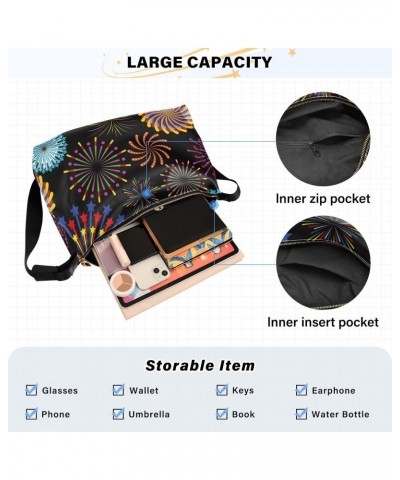 Colorful Fireworks Pattern Crossbody Bags for Women PU Leather Large Shoulder Bag Hobo Purse $14.85 Hobo Bags