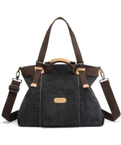 Women Soft Retro Casual All-match Tote Satchel Crossbody Hobo Messenger Canvas Shoulder Bag Clutches Black $22.13 Totes