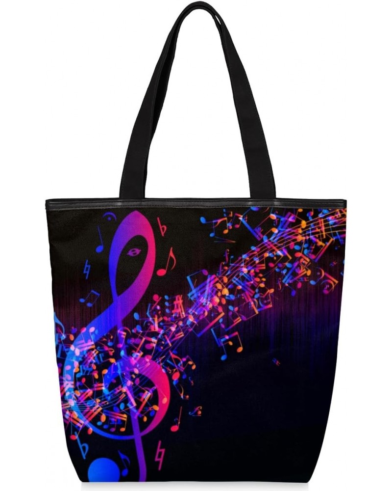 Music Note Purple Canvas Tote Bag for Women Shoulder Bag Canvas Handbags Purse with Zipper Pockets College Book Tote Bag Work...