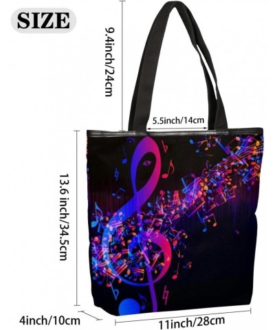 Music Note Purple Canvas Tote Bag for Women Shoulder Bag Canvas Handbags Purse with Zipper Pockets College Book Tote Bag Work...