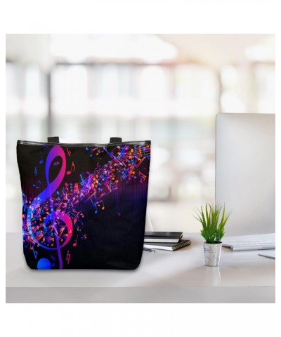 Music Note Purple Canvas Tote Bag for Women Shoulder Bag Canvas Handbags Purse with Zipper Pockets College Book Tote Bag Work...