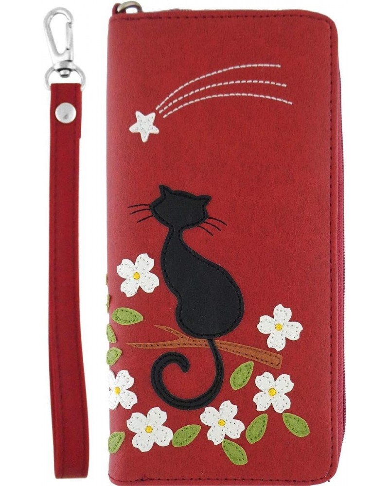 Cat Under A Shooting Star Applique Vegan/Faux Leather Large Wristlet Wallet (Red) $28.79 Wristlets