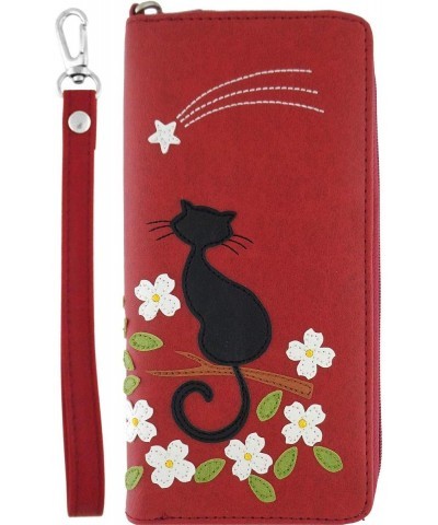 Cat Under A Shooting Star Applique Vegan/Faux Leather Large Wristlet Wallet (Red) $28.79 Wristlets