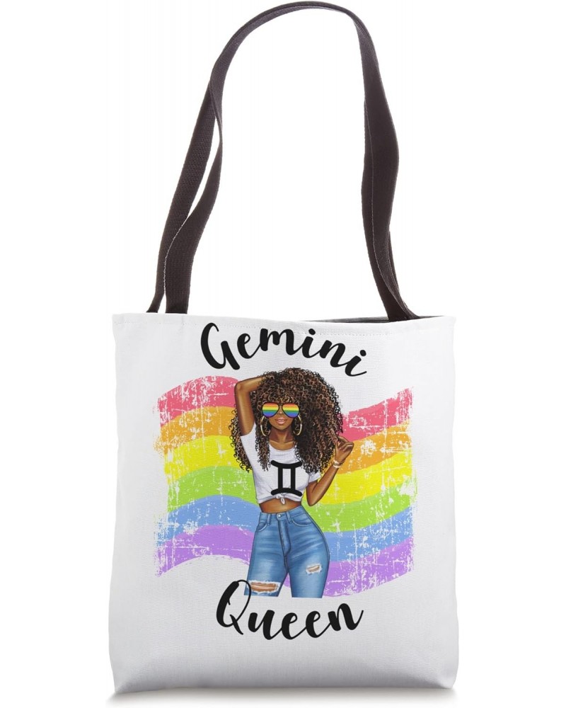 Gay Pride Gemini Queen Black Womens Rainbow FLag Proud Tote Bag $13.75 Totes