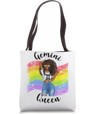 Gay Pride Gemini Queen Black Womens Rainbow FLag Proud Tote Bag $13.75 Totes