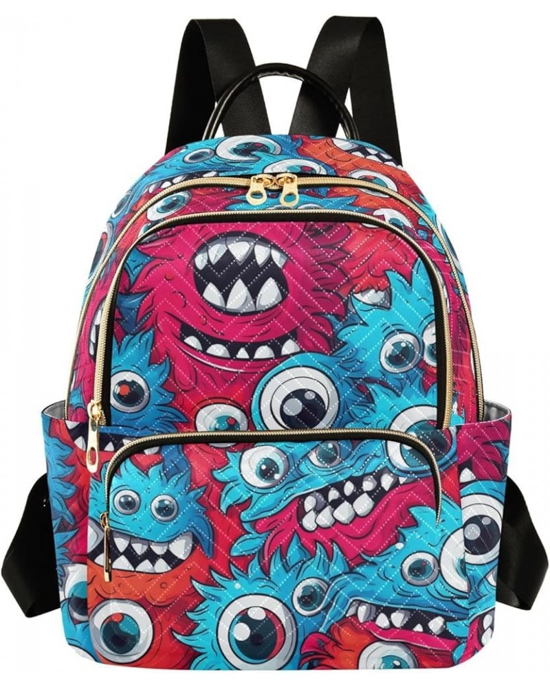 Cartoon Multi-eyed Monsters Fashion Travel Backpack for Women Multi Pockets Lightweight Purse for Women-M Multicolor Medium $...