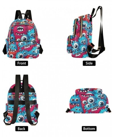 Cartoon Multi-eyed Monsters Fashion Travel Backpack for Women Multi Pockets Lightweight Purse for Women-M Multicolor Medium $...