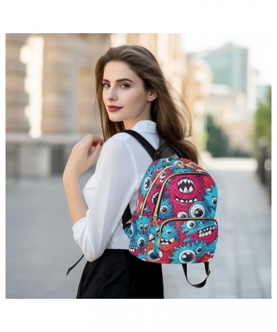 Cartoon Multi-eyed Monsters Fashion Travel Backpack for Women Multi Pockets Lightweight Purse for Women-M Multicolor Medium $...