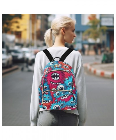 Cartoon Multi-eyed Monsters Fashion Travel Backpack for Women Multi Pockets Lightweight Purse for Women-M Multicolor Medium $...