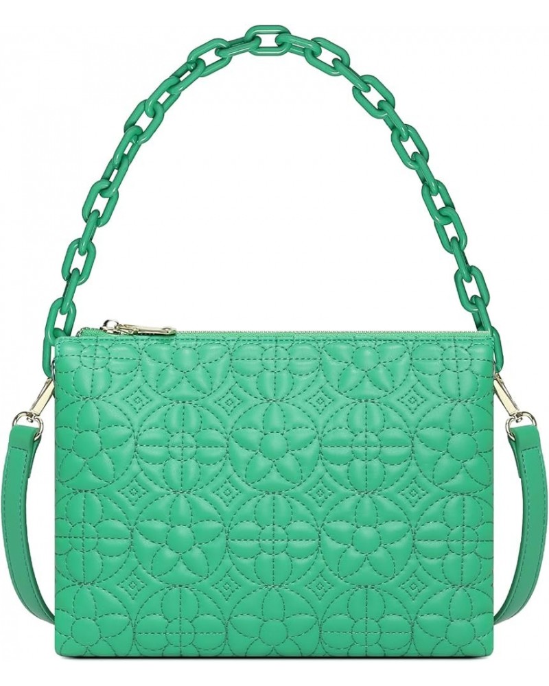 Quilted Crossbody Bag for Women, Trendy Designer Chain PU Leather Triple Gusset Purses Shoulder Handbags Green $15.51 Shoulde...