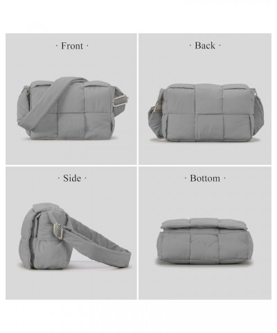 Puffer Shoulder Bag for Women Small Nylon Trendy Lightweight Padding Woven Designer Bag Quilted Crossbody Bag (Black) Gray $2...