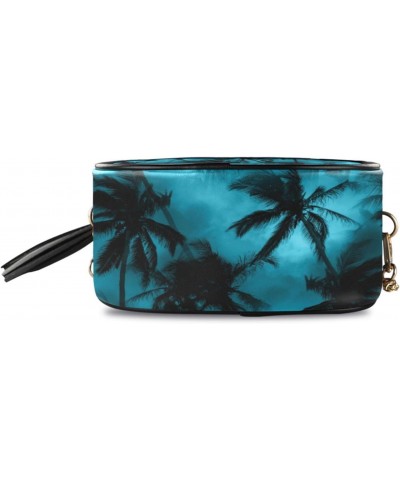 Small Crossbody Bag Black Palm Tree on Blue Womens Shoulder Chain Bag PU Leather Small Purse With Tassel $10.80 Shoulder Bags