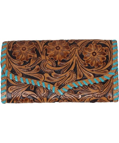 Women's Western Floral Tooled Turquoise Laced Leather Wallet Clutch 18FKW37 Floral Turquoise 8-1/4" L x 4-3/4" W $31.85 Wallets