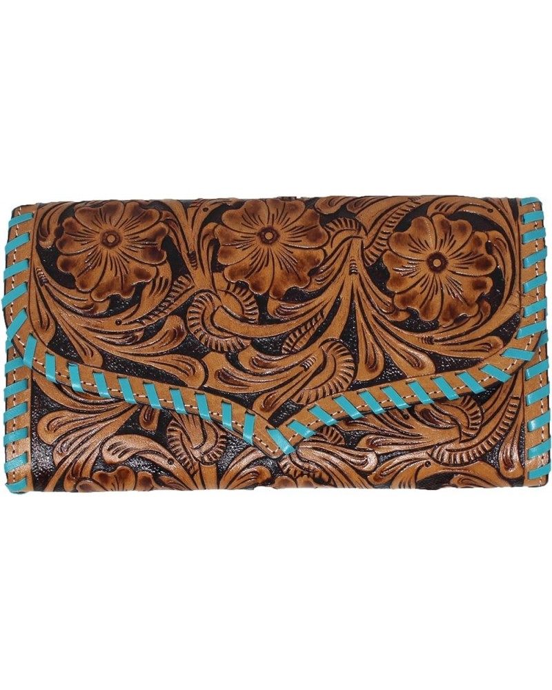 Women's Western Floral Tooled Turquoise Laced Leather Wallet Clutch 18FKW37 Floral Turquoise 8-1/4" L x 4-3/4" W $31.85 Wallets