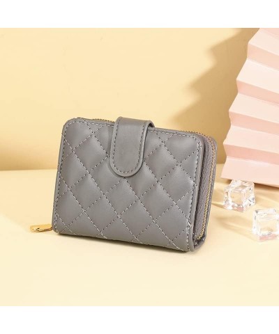 Small Slim Lattice Wallet Leather RFID Blocking Coin Purse with Zipper Credit Card Holder and ID Card Window (Green) Grey $10...