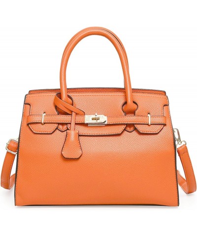 Womens Leather Satchel Bags 12.2 * 5.9 * 9.8in Medium Shoulder Bag Top Handle Handbags Ladies Designer Purses (Orange) Orange...