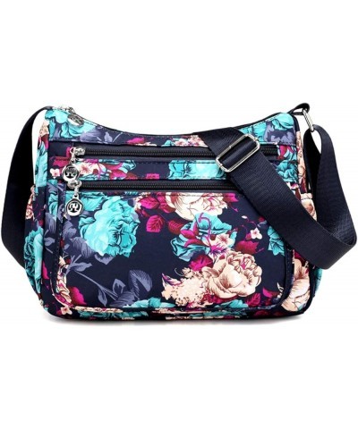 Nylon Floral Multi-Pocket Crossbody Purse Bags for Women Travel Shoulder Bag T12-blue $13.14 Shoulder Bags