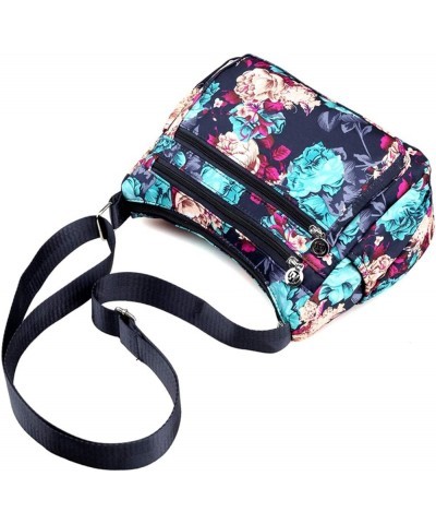 Nylon Floral Multi-Pocket Crossbody Purse Bags for Women Travel Shoulder Bag T12-blue $13.14 Shoulder Bags