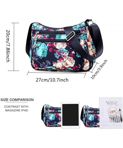 Nylon Floral Multi-Pocket Crossbody Purse Bags for Women Travel Shoulder Bag T12-blue $13.14 Shoulder Bags