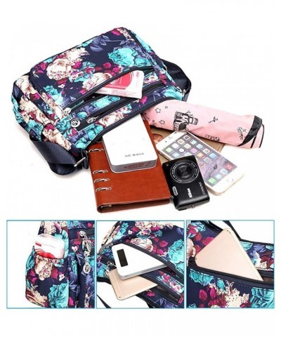 Nylon Floral Multi-Pocket Crossbody Purse Bags for Women Travel Shoulder Bag T12-blue $13.14 Shoulder Bags