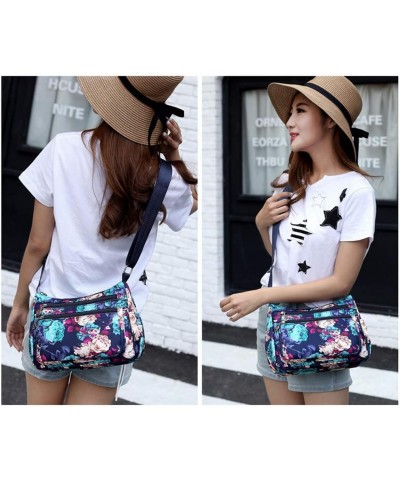 Nylon Floral Multi-Pocket Crossbody Purse Bags for Women Travel Shoulder Bag T12-blue $13.14 Shoulder Bags