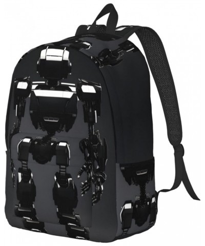 Black Robot Print Casual Double Shoulder Daypack,Anti-Theft Travel Canvas Backpack For Men And Women Black Medium $23.33 Back...