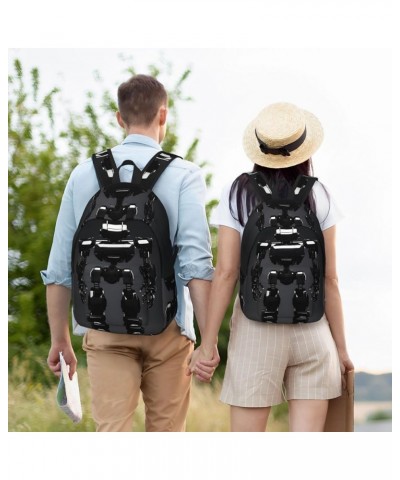 Black Robot Print Casual Double Shoulder Daypack,Anti-Theft Travel Canvas Backpack For Men And Women Black Medium $23.33 Back...