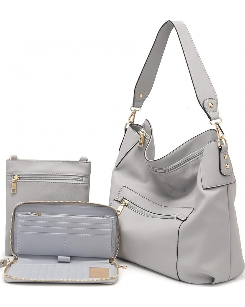 Large Crossbody Bags Ladies Shoulder Handbags Purse and Wallet Set for Women Totes Hobo Purses 3pcs/Set Grey $19.35 Totes