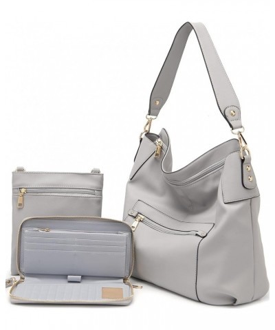 Large Crossbody Bags Ladies Shoulder Handbags Purse and Wallet Set for Women Totes Hobo Purses 3pcs/Set Grey $19.35 Totes