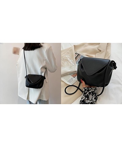 Women Mini Pleated PU Leather Envelope Flap Handbag Clutch Long Strap Cross-body Bag Black $16.26 Clutches