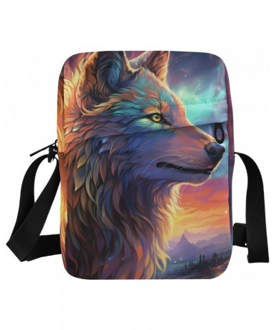 Colored Wolf Sky Small Crossbody Sling Bag for Women Men, Zipper Closure Messenger Bags Purse with Card Phone Passport Compar...