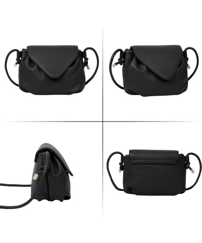 Women Mini Pleated PU Leather Envelope Flap Handbag Clutch Long Strap Cross-body Bag Black $16.26 Clutches