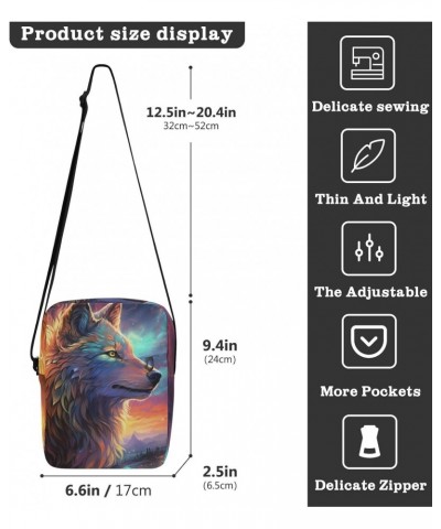 Colored Wolf Sky Small Crossbody Sling Bag for Women Men, Zipper Closure Messenger Bags Purse with Card Phone Passport Compar...