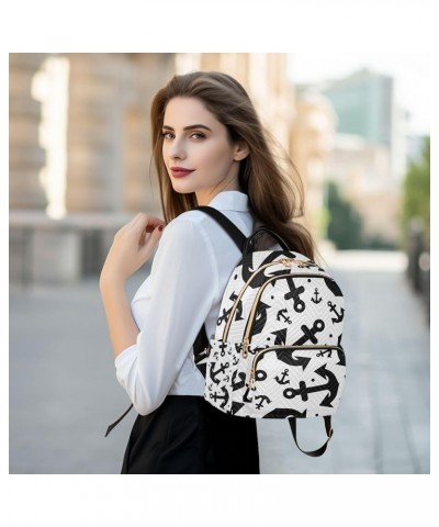 Small Backpack for Women Travel Bag Black Anchor Daypack Purse Fashion Shoulder Bag Rucksack Medium B405 $13.25 Backpacks