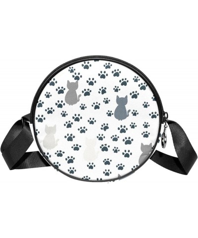 Cat With Paw Prints Crossbody Bag for Women Teen Girls Round Canvas Shoulder Bag Purse Tote Handbag Bag Multi01 $12.17 Totes