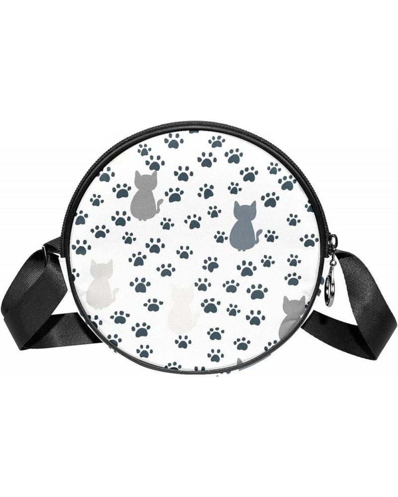 Cat With Paw Prints Crossbody Bag for Women Teen Girls Round Canvas Shoulder Bag Purse Tote Handbag Bag Multi01 $12.17 Totes