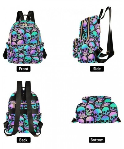 Mini Backpack Bright Skulls Gothic Fashion Backpack Purse for Women,Handbag Shoulder Bag Casual Daypack, Ladies Gift for Coll...