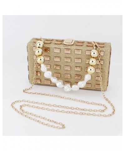 Women Mini Sparkle Rhinestone Evening Clutch Top-Handle Bag Cross-body Bag Golden $15.63 Evening Bags