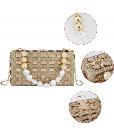 Women Mini Sparkle Rhinestone Evening Clutch Top-Handle Bag Cross-body Bag Golden $15.63 Evening Bags