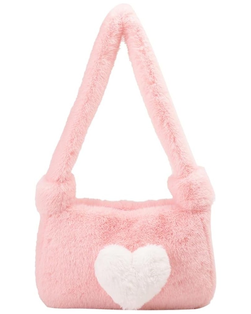 Women Fluffy Tote Handbag Soft Fuzzy Shoulder Bag Large Capacity Love Heart Handbag Casual Fall Winter Shopper Purse Pink $10...