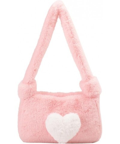 Women Fluffy Tote Handbag Soft Fuzzy Shoulder Bag Large Capacity Love Heart Handbag Casual Fall Winter Shopper Purse Pink $10...