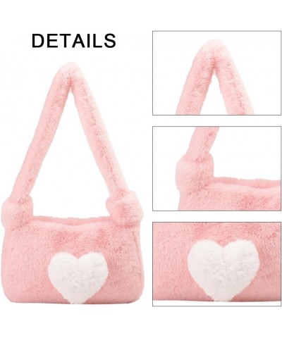 Women Fluffy Tote Handbag Soft Fuzzy Shoulder Bag Large Capacity Love Heart Handbag Casual Fall Winter Shopper Purse Pink $10...