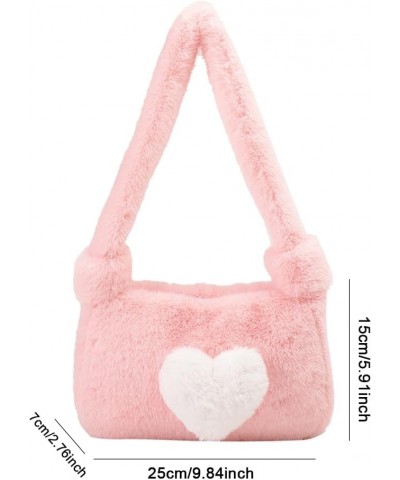 Women Fluffy Tote Handbag Soft Fuzzy Shoulder Bag Large Capacity Love Heart Handbag Casual Fall Winter Shopper Purse Pink $10...