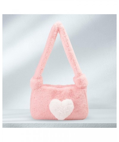 Women Fluffy Tote Handbag Soft Fuzzy Shoulder Bag Large Capacity Love Heart Handbag Casual Fall Winter Shopper Purse Pink $10...