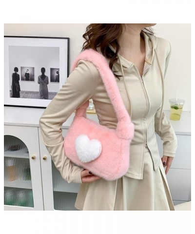 Women Fluffy Tote Handbag Soft Fuzzy Shoulder Bag Large Capacity Love Heart Handbag Casual Fall Winter Shopper Purse Pink $10...