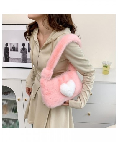 Women Fluffy Tote Handbag Soft Fuzzy Shoulder Bag Large Capacity Love Heart Handbag Casual Fall Winter Shopper Purse Pink $10...