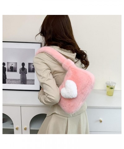 Women Fluffy Tote Handbag Soft Fuzzy Shoulder Bag Large Capacity Love Heart Handbag Casual Fall Winter Shopper Purse Pink $10...