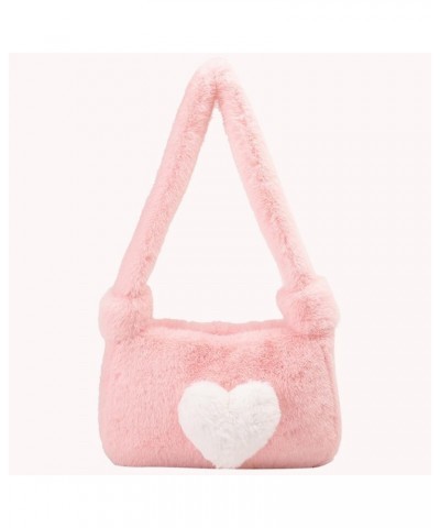 Women Fluffy Tote Handbag Soft Fuzzy Shoulder Bag Large Capacity Love Heart Handbag Casual Fall Winter Shopper Purse Pink $10...