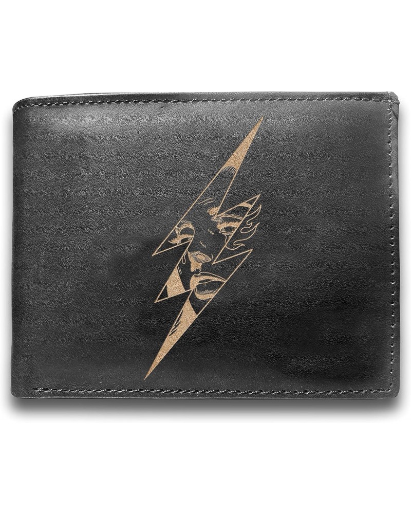 Genuine Cowhide Leather Laser Engraved Engraving Slimfold Men Large Capacity Luxury Wallet Purse Minimal Sleek & Slim Black C...